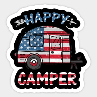 Camper Merica American Happy Pride Flag 4th of July Camping Sticker